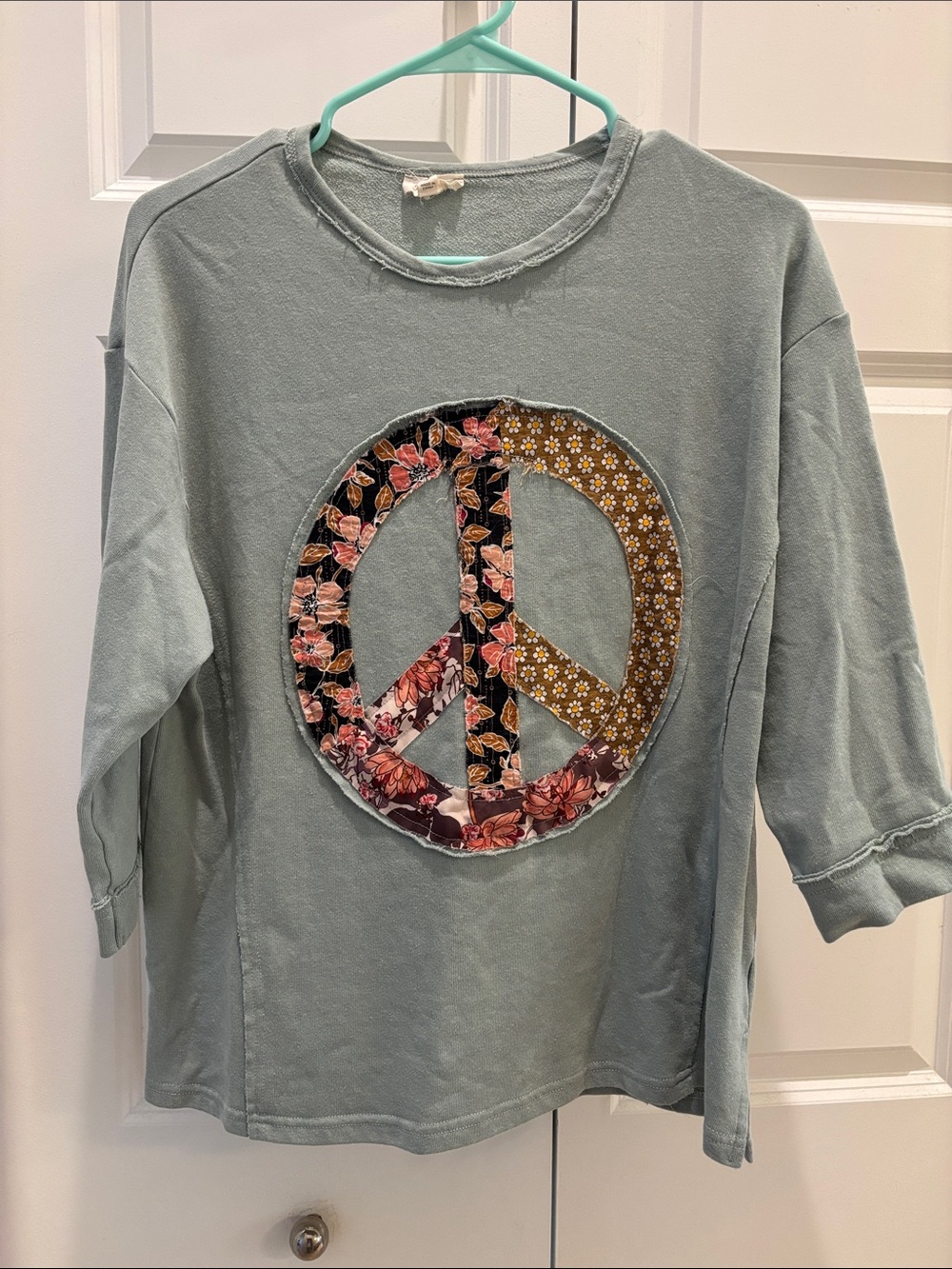 Peace Sign Pullover Top - Sage Green